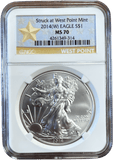 2014 SILVER EAGLE $1 STRUCK AT WEST POINT MINT NGC MS 70 USA REF - 7 - NGC SILVER COINS - Cambridgeshire Coins