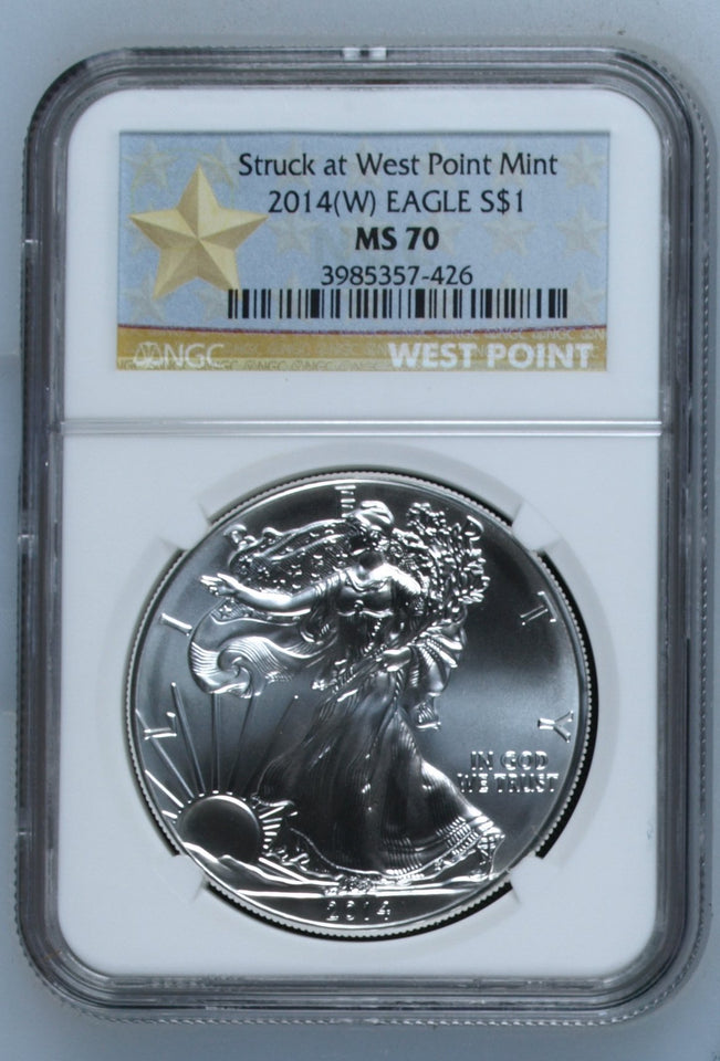 2014 SILVER EAGLE $1 STRUCK AT WEST POINT MINT NGC MS 70 USA REF - 8 - NGC SILVER COINS - Cambridgeshire Coins