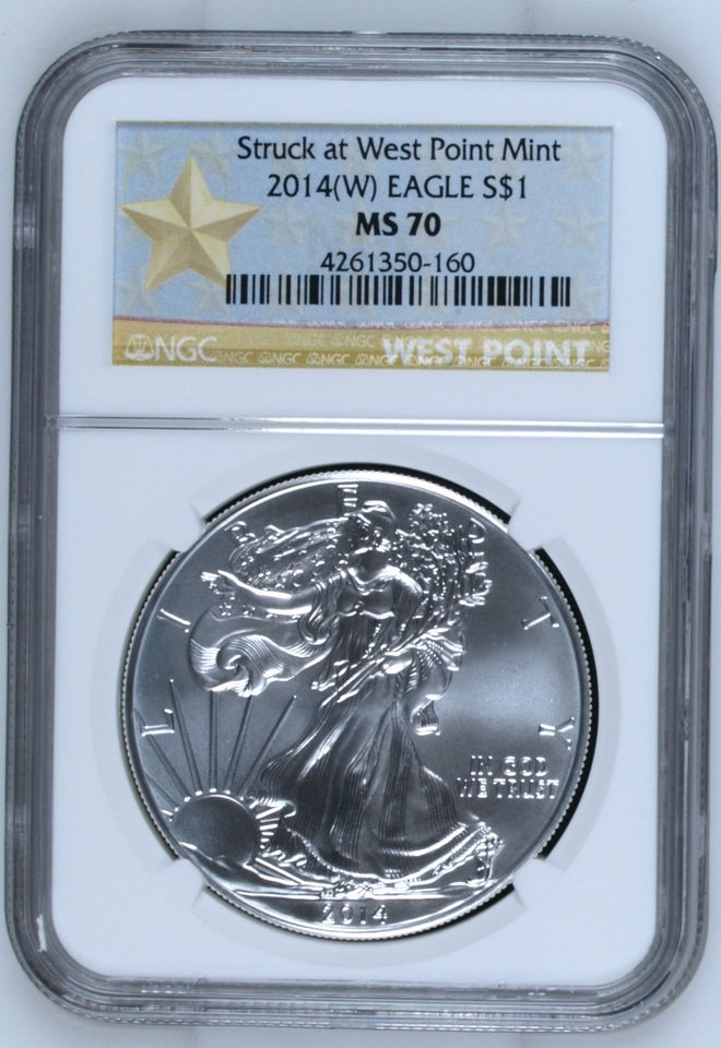 2014 SILVER EAGLE $1 STRUCK AT WEST POINT MINT NGC MS 70 USA - NGC SILVER COINS - Cambridgeshire Coins