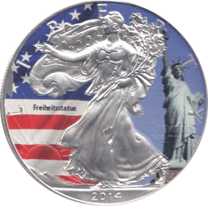 2014 SILVER PROOF COLOURISED LIBERTY DOLLAR USA - SILVER WORLD COINS - Cambridgeshire Coins