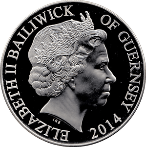 2014 SILVER PROOF FIVE POUNDS GUERNSEY - SILVER WORLD COINS - Cambridgeshire Coins