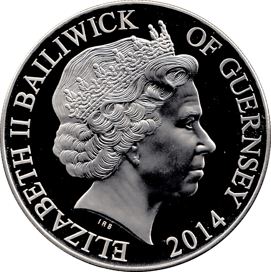 2014 SILVER PROOF FIVE POUNDS GUERNSEY - SILVER WORLD COINS - Cambridgeshire Coins