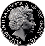 2014 SILVER PROOF FIVE POUNDS GUERNSEY - SILVER WORLD COINS - Cambridgeshire Coins