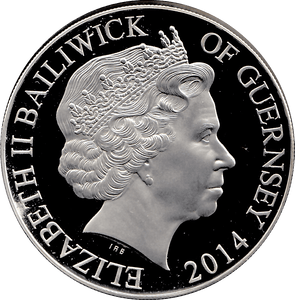 2014 SILVER PROOF FIVE POUNDS GUERNSEY - SILVER WORLD COINS - Cambridgeshire Coins