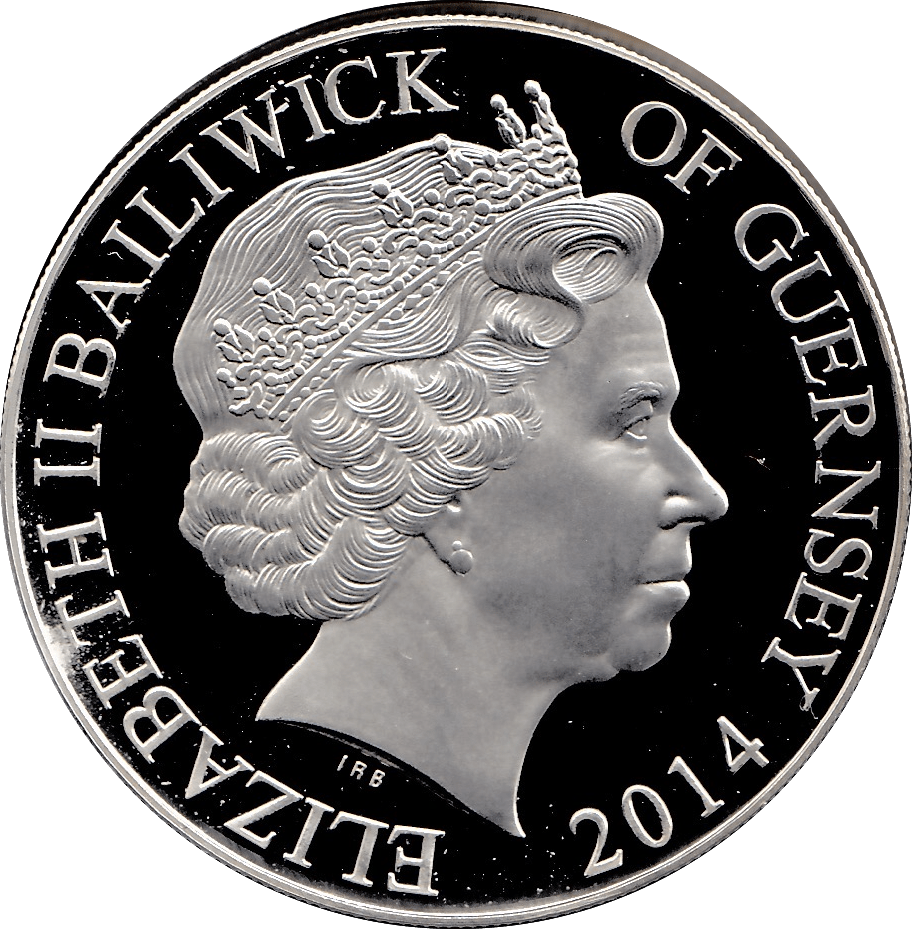 2014 SILVER PROOF FIVE POUNDS GUERNSEY - SILVER WORLD COINS - Cambridgeshire Coins