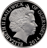 2014 SILVER PROOF FIVE POUNDS GUERNSEY - SILVER WORLD COINS - Cambridgeshire Coins