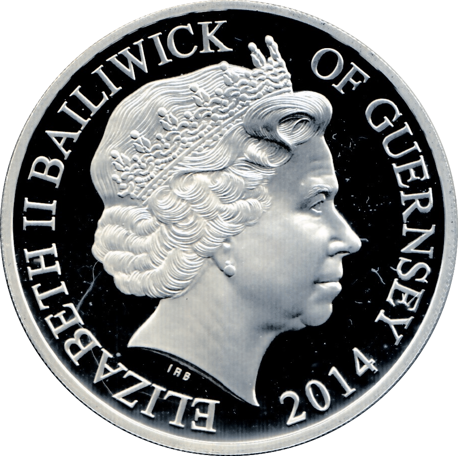 2014 SILVER PROOF FIVE POUNDS GUERNSEY - SILVER WORLD COINS - Cambridgeshire Coins