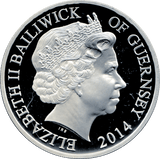 2014 SILVER PROOF FIVE POUNDS GUERNSEY - SILVER WORLD COINS - Cambridgeshire Coins