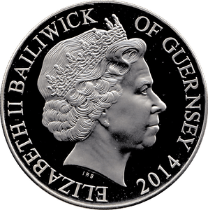 2014 SILVER PROOF FIVE POUNDS GUERNSEY - SILVER WORLD COINS - Cambridgeshire Coins