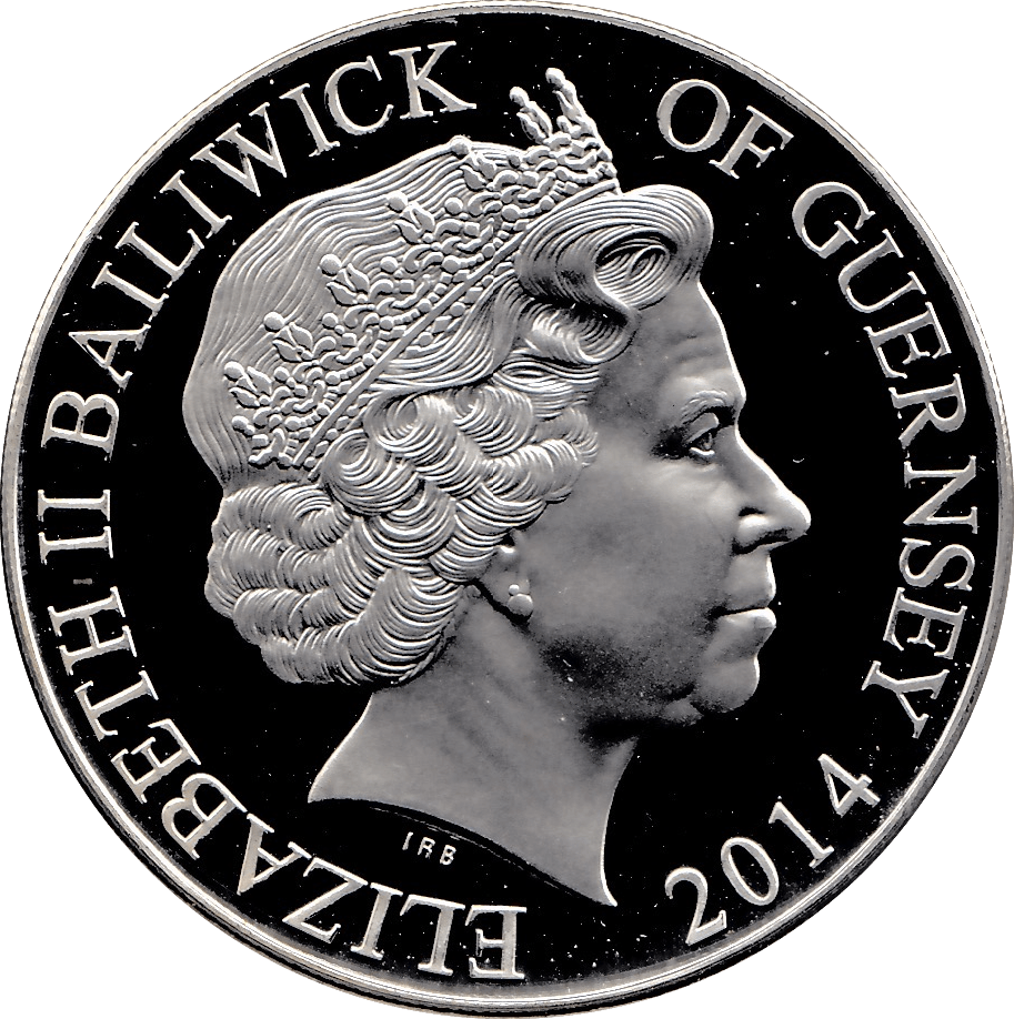2014 SILVER PROOF FIVE POUNDS GUERNSEY - SILVER WORLD COINS - Cambridgeshire Coins