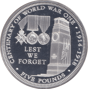 2014 SILVER PROOF FIVE POUNDS LEST WE FORGET - SILVER WORLD COINS - Cambridgeshire Coins