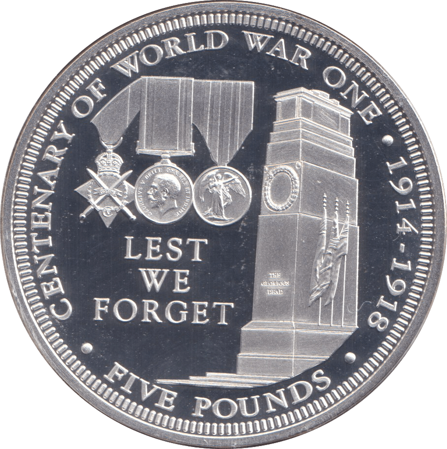 2014 SILVER PROOF FIVE POUNDS LEST WE FORGET - SILVER WORLD COINS - Cambridgeshire Coins
