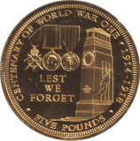 2014 SILVER PROOF GOLD PLATED FIVE POUNDS LEST WE FORGET - SILVER WORLD COINS - Cambridgeshire Coins