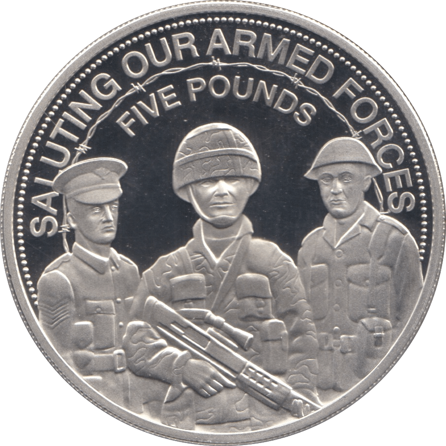2014 SILVER PROOF SALUTING ARMED FORCES FIVE POUNDS GUERNSEY - SILVER WORLD COINS - Cambridgeshire Coins