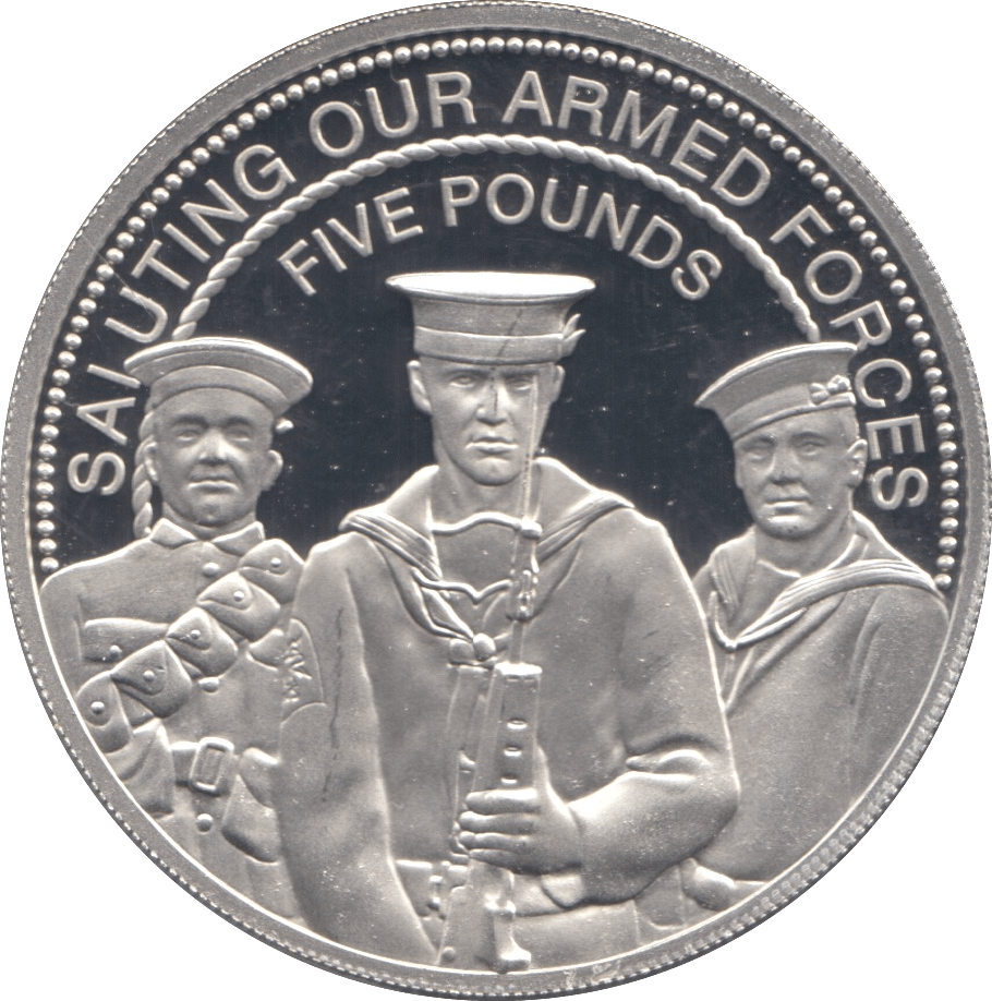 2014 SILVER PROOF SALUTING ARMED FORCES FIVE POUNDS GUERNSEY - SILVER WORLD COINS - Cambridgeshire Coins