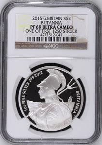 2015 £2 SILVER BRITANNIA ( NGC ) PF 69 ULTRA CAMEO - NGC SILVER COINS - Cambridgeshire Coins