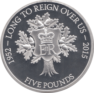 2015 FINE SILVER PROOF FIVE POUNDS THE LONGEST REIGNING MONARCH - WORLD COINS - Cambridgeshire Coins