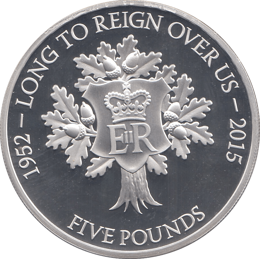 2015 FINE SILVER PROOF FIVE POUNDS THE LONGEST REIGNING MONARCH - WORLD COINS - Cambridgeshire Coins