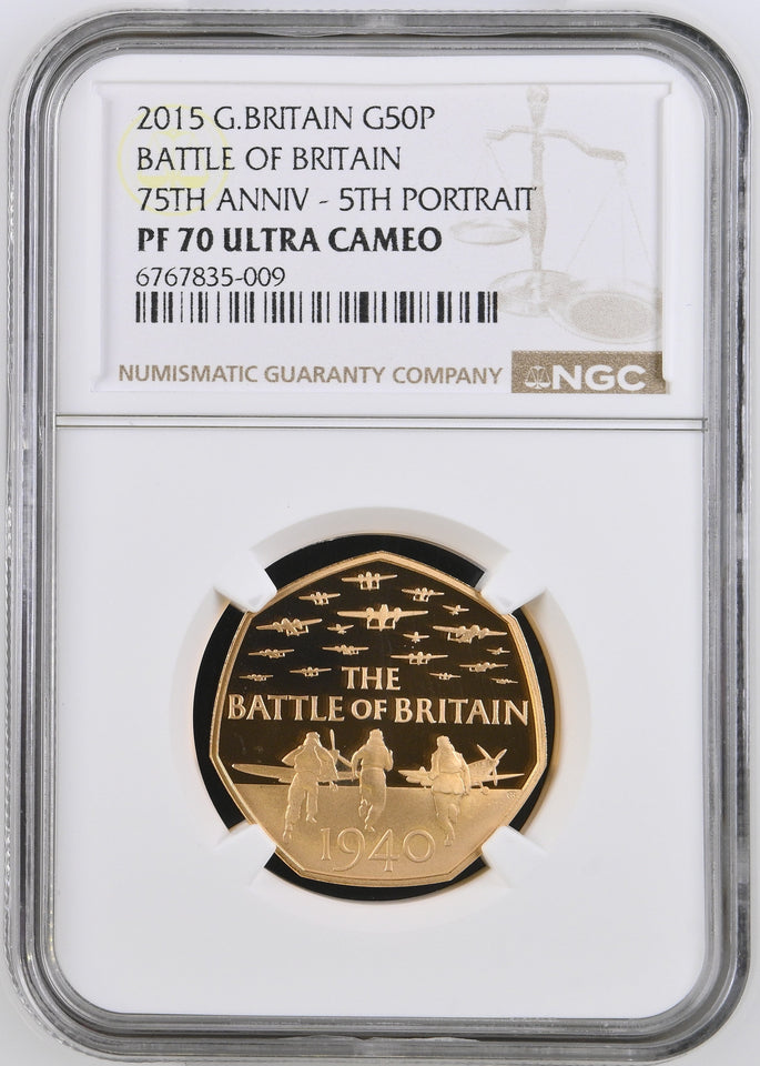 2015 GOLD PROOF 50P BATTLE OF BRITAIN ULTRA CAMEO PF 70 - NGC GOLD 50P - Cambridgeshire Coins