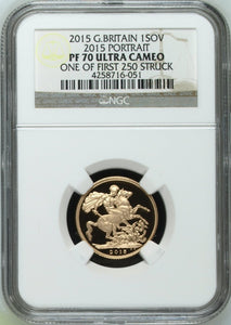2015 GOLD SOVEREIGN ( NGC ) PF 70 ULTRA CAMEO - NGC GOLD SOVEREIGN - Cambridgeshire Coins