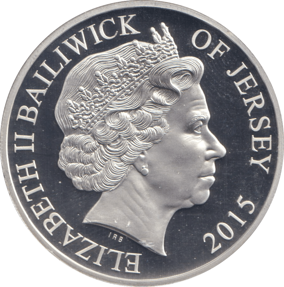 2015 SILVER PROOF FIVE POUND BAILIWICK OF JERSEY - SILVER WORLD COINS - Cambridgeshire Coins