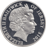 2015 SILVER PROOF FIVE POUND BAILIWICK OF JERSEY - SILVER WORLD COINS - Cambridgeshire Coins