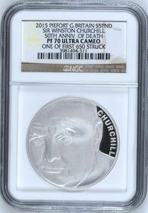 2015 SILVER PROOF FIVE POUNDS PIEDFORT CHURCHILL PF70 NGC ULTRA CAMEO - NGC SILVER COINS - Cambridgeshire Coins