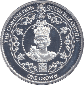 2015 SILVER PROOF ONE CROWN QUEEN ELIZABETH II THE CORONATION - SILVER WORLD COINS - Cambridgeshire Coins