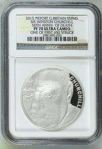 2015 SILVER PROOF £5 PIEDFORT SIR WINSTON CHURCHILL 50TH ANNIVERSARY OF DEATH NGC PF 70 ULTRA CAMEO - NGC SILVER COINS - Cambridgeshire Coins
