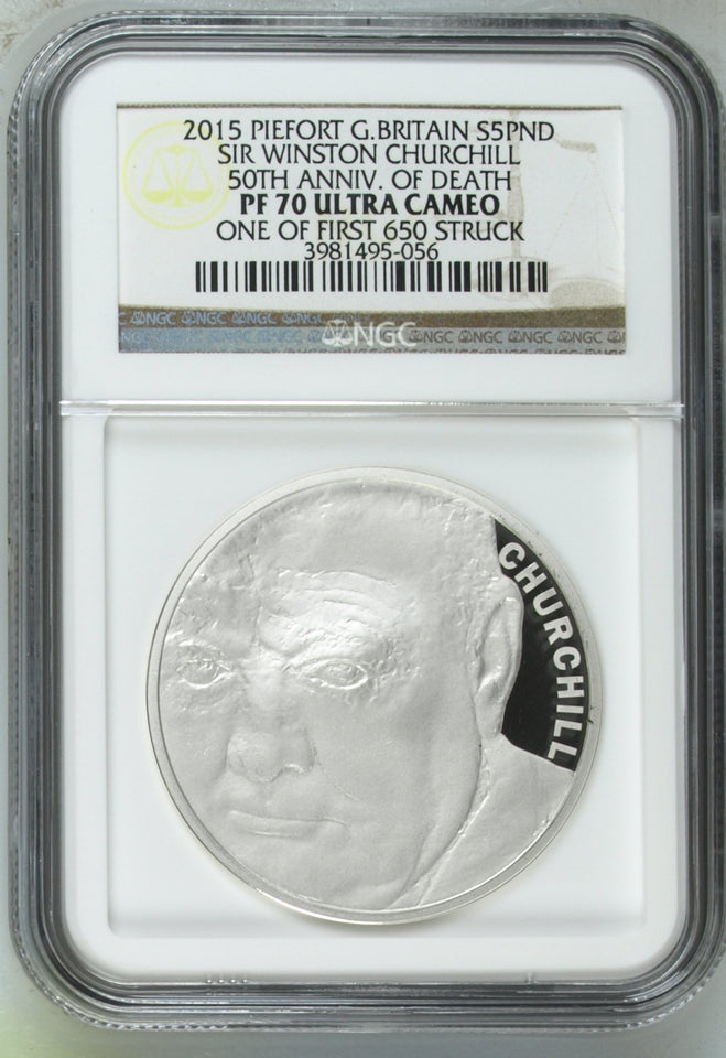 2015 SILVER PROOF £5 PIEDFORT SIR WINSTON CHURCHILL 50TH ANNIVERSARY OF DEATH NGC PF 70 ULTRA CAMEO - NGC SILVER COINS - Cambridgeshire Coins