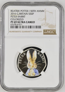 2016 50P PETER RABBIT COLORIZED BEATRIX POTTER 150TH ANNIVERSARY ( NGC ) PF 69 ULTRA CAMEO - NGC CERTIFIED COINS - Cambridgeshire Coins