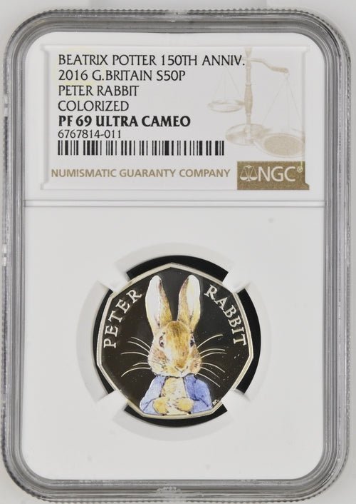 2016 50P PETER RABBIT COLORIZED BEATRIX POTTER 150TH ANNIVERSARY ( NGC ) PF 69 ULTRA CAMEO - NGC CERTIFIED COINS - Cambridgeshire Coins