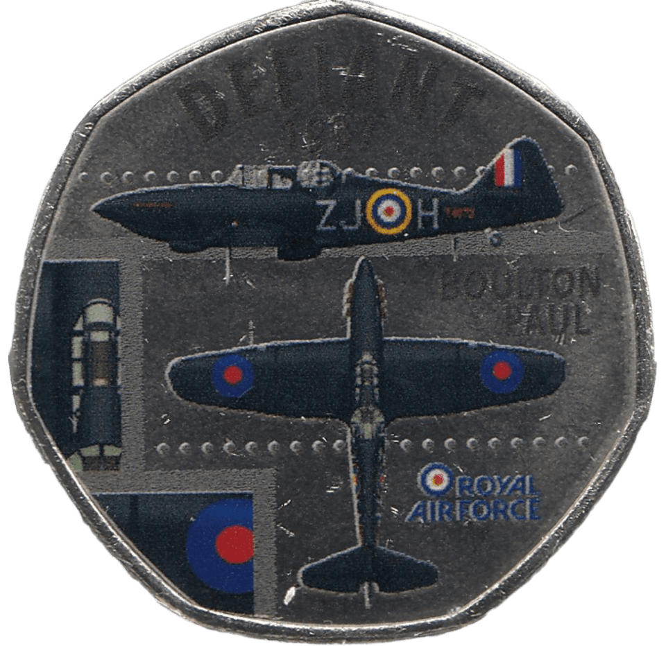 2016 50P SHAPED MEDALLION DEFIANT 1937 RAF - 50P SHAPED COIN - Cambridgeshire Coins