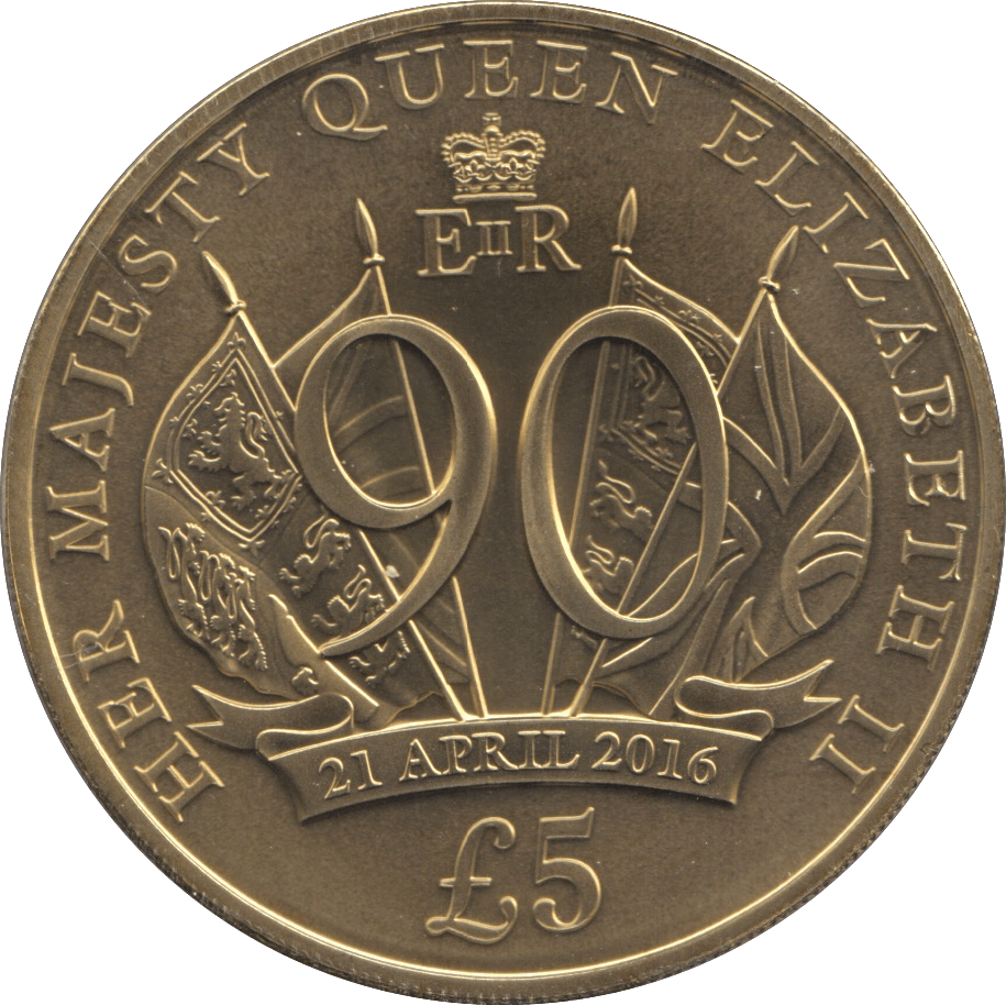 2016 BRILLIANT UNCIRCULATED 90TH BIRTHDAY COMMEMORATIVE 5 POUNDS JERSEY - WORLD COINS - Cambridgeshire Coins