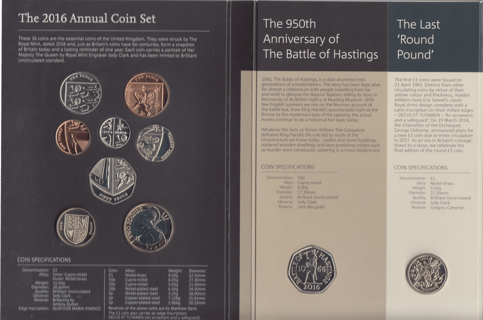 2016 BRILLIANT UNCIRCULATED ANNUAL COIN YEAR SET - Brilliant Uncirculated Year Sets - Cambridgeshire Coins