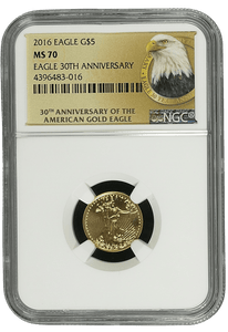 2016 EAGLE GOLD $5 EAGLE 30TH ANNIVERSARY NGC MS 70 - NGC GOLD WORLD - Cambridgeshire Coins
