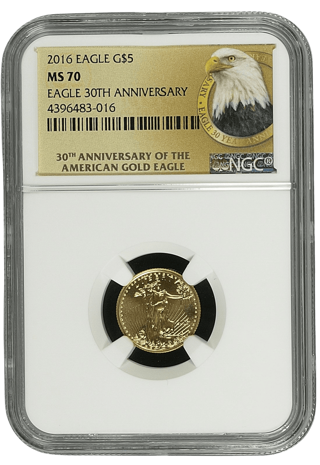 2016 EAGLE GOLD $5 EAGLE 30TH ANNIVERSARY NGC MS 70 - NGC GOLD WORLD - Cambridgeshire Coins