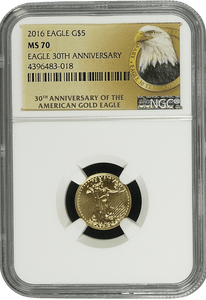 2016 EAGLE GOLD $5 EAGLE 30TH ANNIVERSARY NGC MS 70 - NGC GOLD WORLD - Cambridgeshire Coins