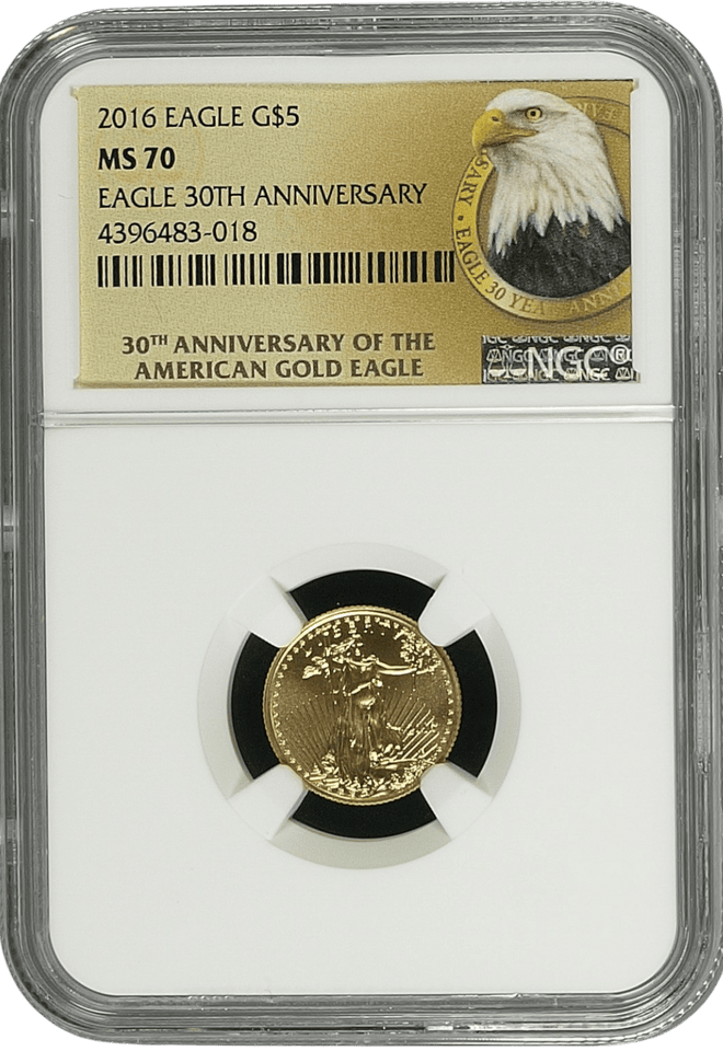 2016 EAGLE GOLD $5 EAGLE 30TH ANNIVERSARY NGC MS 70 - NGC GOLD WORLD - Cambridgeshire Coins