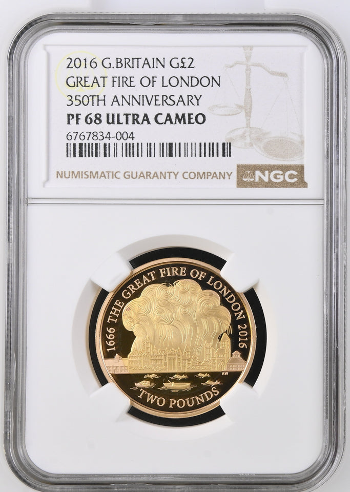 2016 GOLD PROOF £2 GREAT FIRE OF LONDON 350TH ANNIVERSARY ULTRA CAMEO PF 68 - NGC GOLD £2 - Cambridgeshire Coins