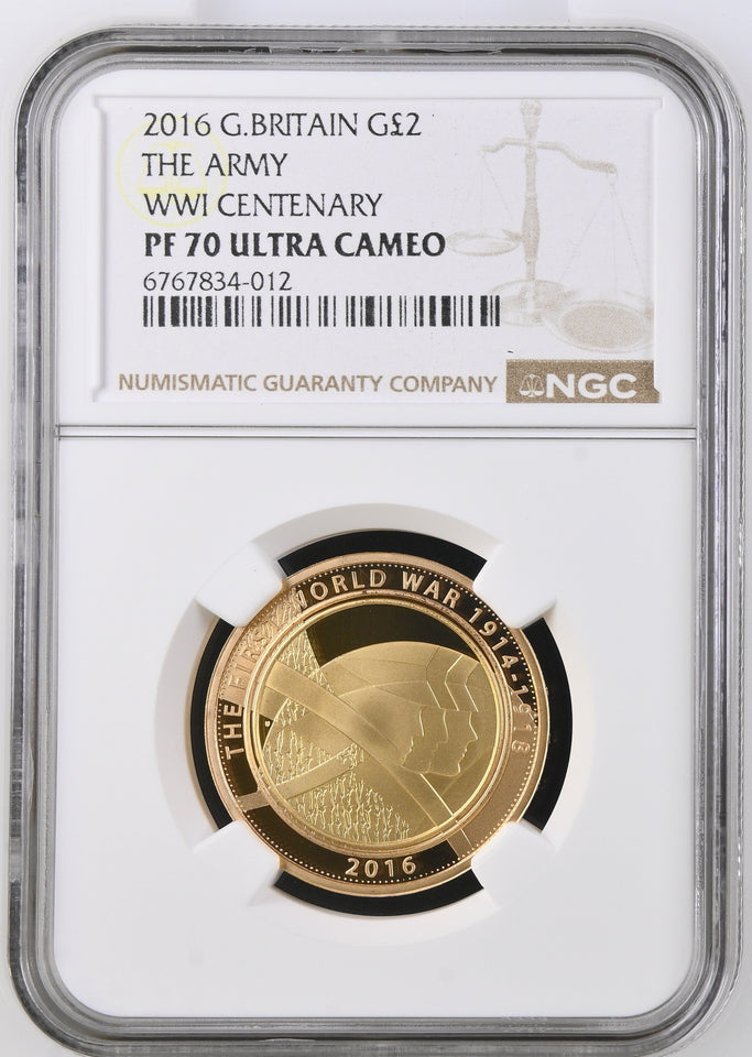 2016 GOLD PROOF £2 THE ARMY WWI CENTENARY PF 70 ULTRA CAMEO - NGC GOLD £2 - Cambridgeshire Coins