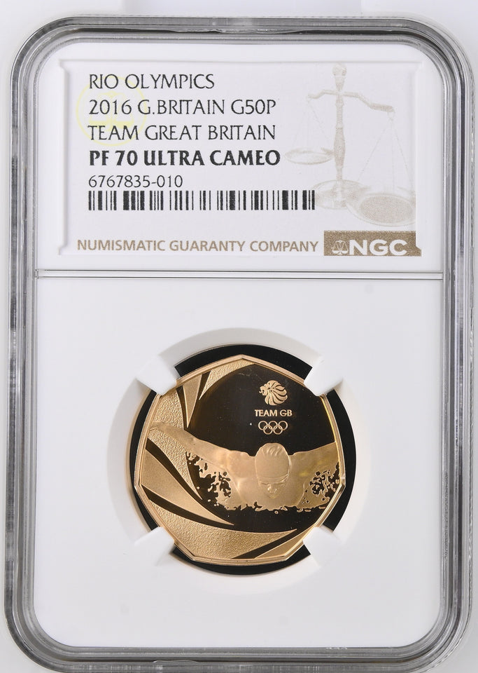2016 GOLD PROOF 50P TEAM GREAT BRITAIN ULTRA CAMEO PF 70 - NGC GOLD 50P - Cambridgeshire Coins