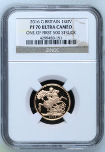 2016 GOLD SOVEREIGN PF 70 - NGC GOLD SOVEREIGN - Cambridgeshire Coins