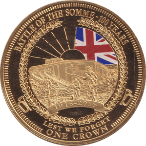 2016 ONE CROWN BATTLE OF SOMME LEST WE FORGET PROOF - WORLD COINS - Cambridgeshire Coins