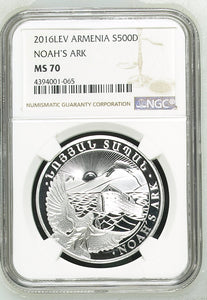 2016 SILVER LEV ARMENIA 500 DRAM NOAH'S ARK NGC MS 70 REF - 1 - NGC SILVER COINS - Cambridgeshire Coins
