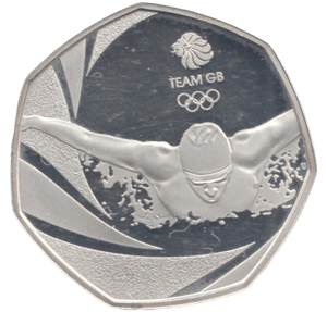 2016 SILVER PROOF 50 P OLYMPICS SWIMMING - 50P Silver Proof - Cambridgeshire Coins