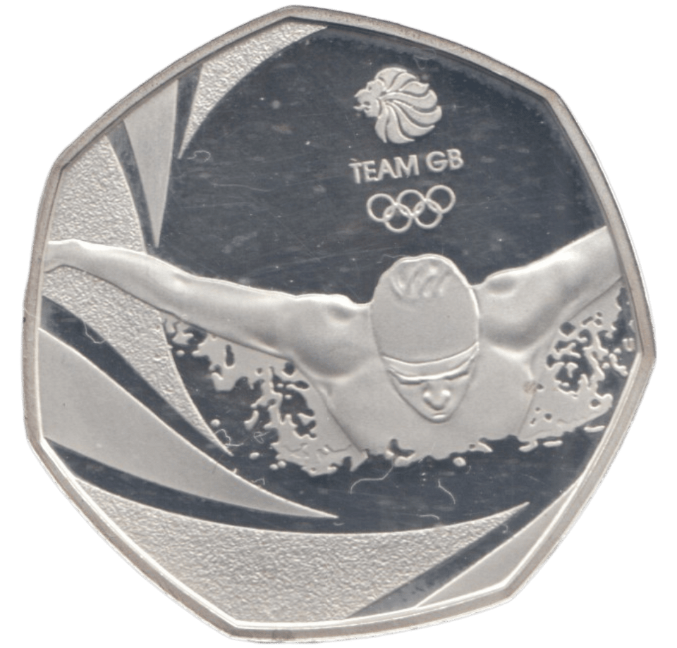 2016 SILVER PROOF 50 P OLYMPICS SWIMMING - 50P Silver Proof - Cambridgeshire Coins