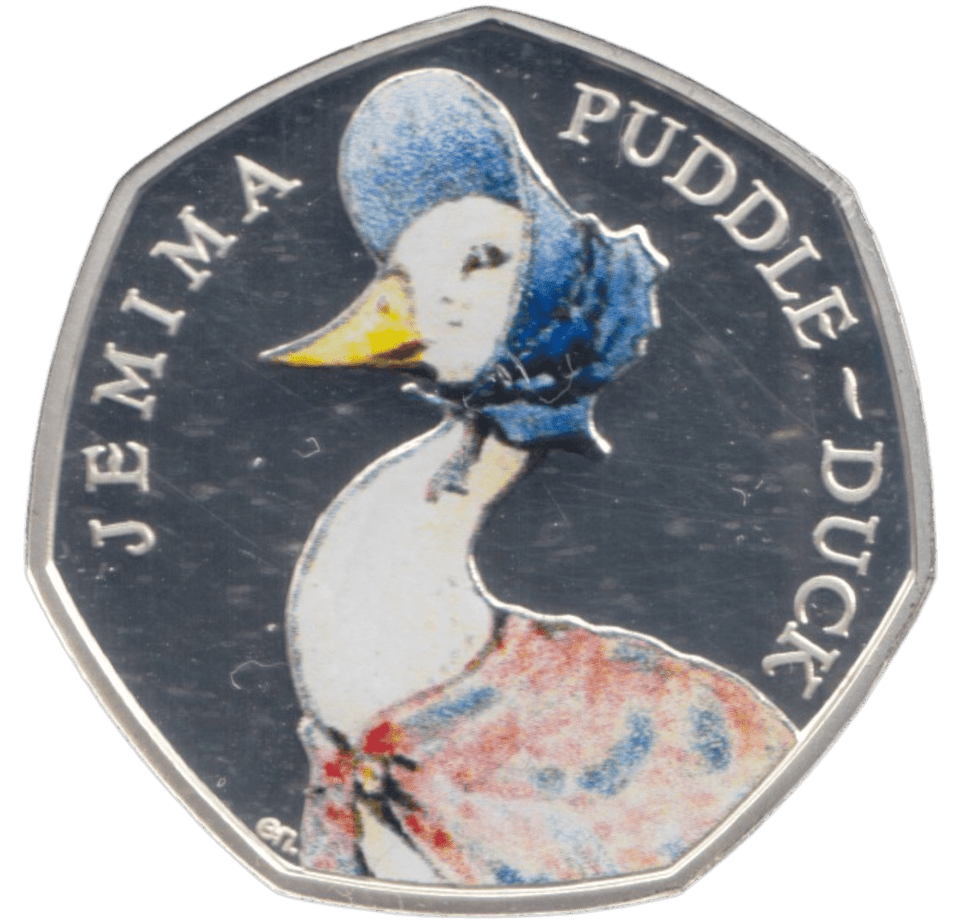 2016 SILVER PROOF COLOURED 50 P JEMIMA PUDDLEDUCK - 50P Silver Proof - Cambridgeshire Coins