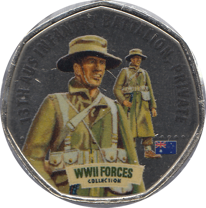 2017 50 p SHAPED MEDALLION 13TH INFANTRY BATALION PRIVATE - WORLD COINS - Cambridgeshire Coins