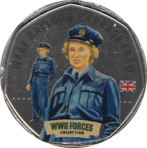 2017 50 p SHAPED MEDALLION WAAF BALLON BARRAGE CREW - WORLD COINS - Cambridgeshire Coins